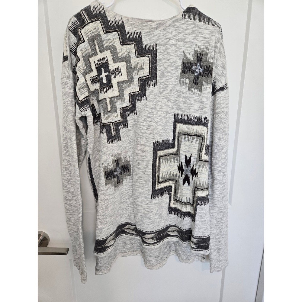 Double D Ranch Womens Southwestern Beaded Cross Knit Sweater Grey Large RN105501